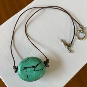 Turquoise & leather necklace 15”